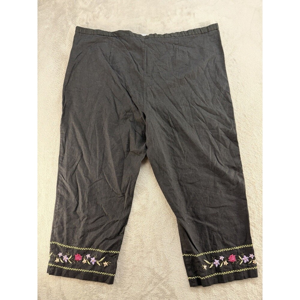 Women’s Pull On Pants Womens 3X Linen Blend Black Embroidered Boho